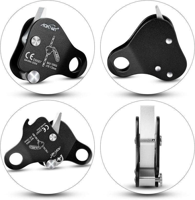 AOKWIT Climbing Ascender Rope Grab Fall Protection Belay Device Tree Climbing Gear Rappelling Equipment Rope Ascender for Rock Climbing Mountaineering Arborist Caving Rescue Aerial Work 8-12mm Ropes - Image 2